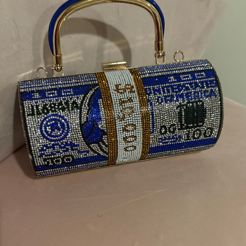 Blue and Gold Crystal Clutch Bag
